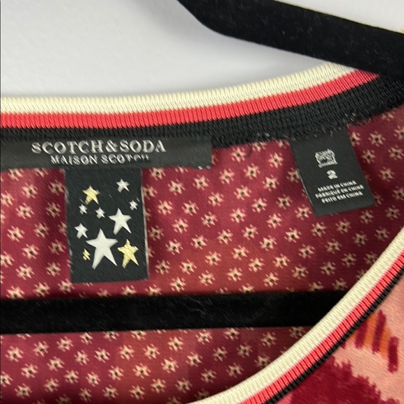 Scotch & Soda Patterned Red and Green Short Sleeve Top Women's Top Size 2 - Picture 3 of 9